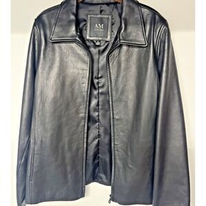 AM Studio 100% Lamb Leather Jacket Womens XL Black Minimalist Shirt Coat